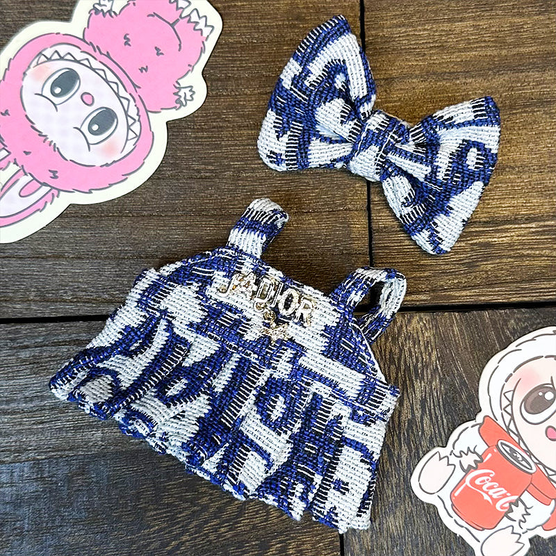 Labubu Outfit – “J’Ador DIOR Monogram Dress Set: Blue Edition” (Fits 17cm Labubu Macron / Have a Seat / Big into Energy)