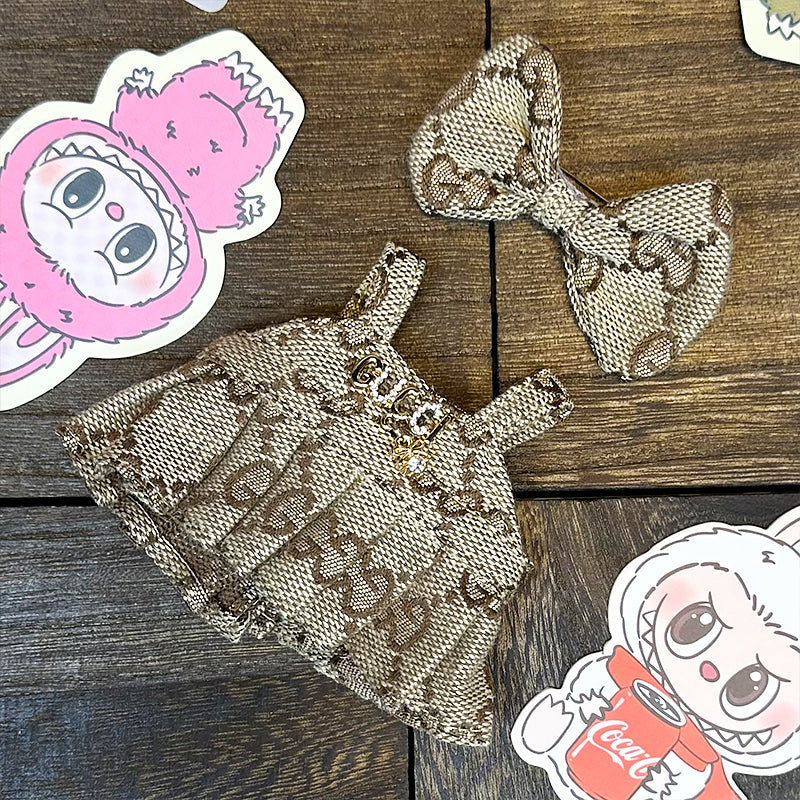 Labubu Outfit – “Gucci GG Bloom Dress Set: Cocoa Luxe Edition” (Fits 17cm Labubu Macaron / Have a Seat / Big into Energy)