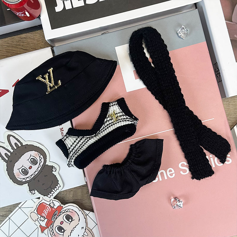 Labubu Outfit – “Golden LV Bucket Hat Set” (Fits 17cm Labubu Macaron / Have a Seat / Big into Energy)