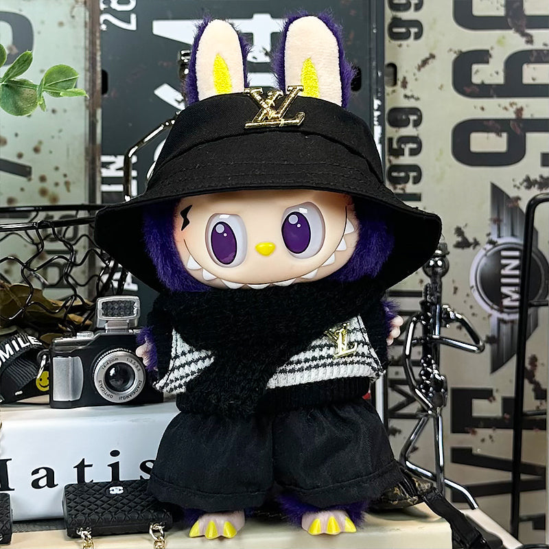 Labubu Outfit – “Golden LV Bucket Hat Set” (Fits 17cm Labubu Macaron / Have a Seat / Big into Energy)