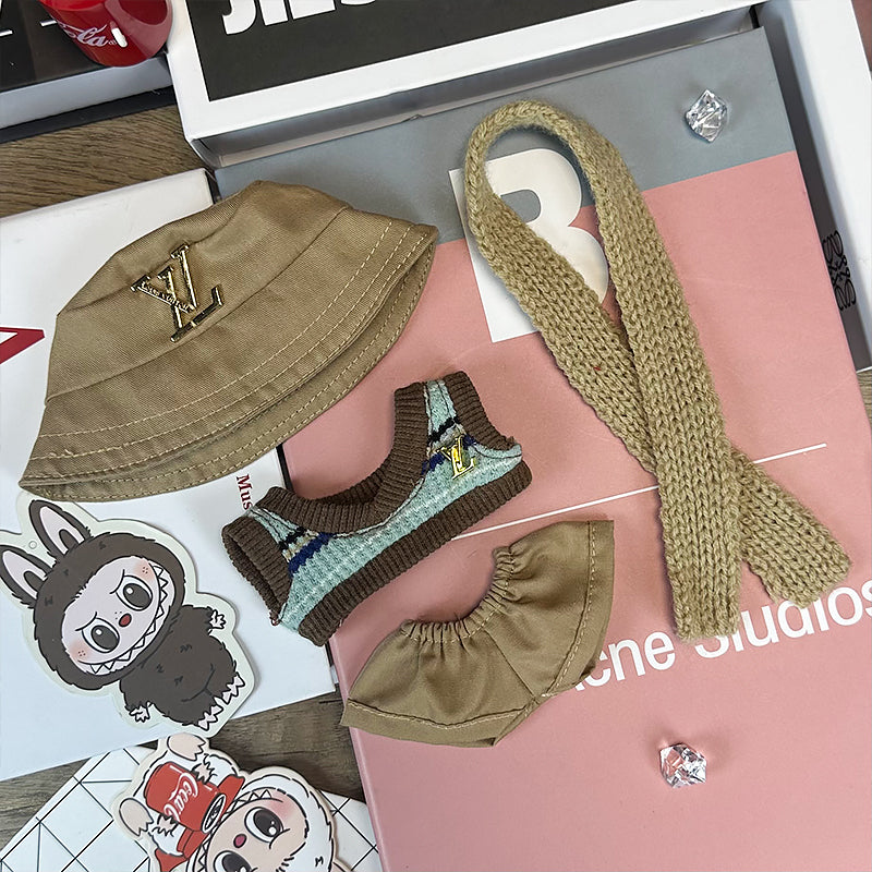 Labubu Outfit – “Golden LV Bucket Hat Set” (Fits 17cm Labubu Macaron / Have a Seat / Big into Energy)
