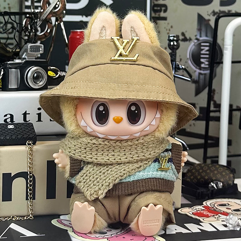 Labubu Outfit – “Golden LV Bucket Hat Set” (Fits 17cm Labubu Macaron / Have a Seat / Big into Energy)