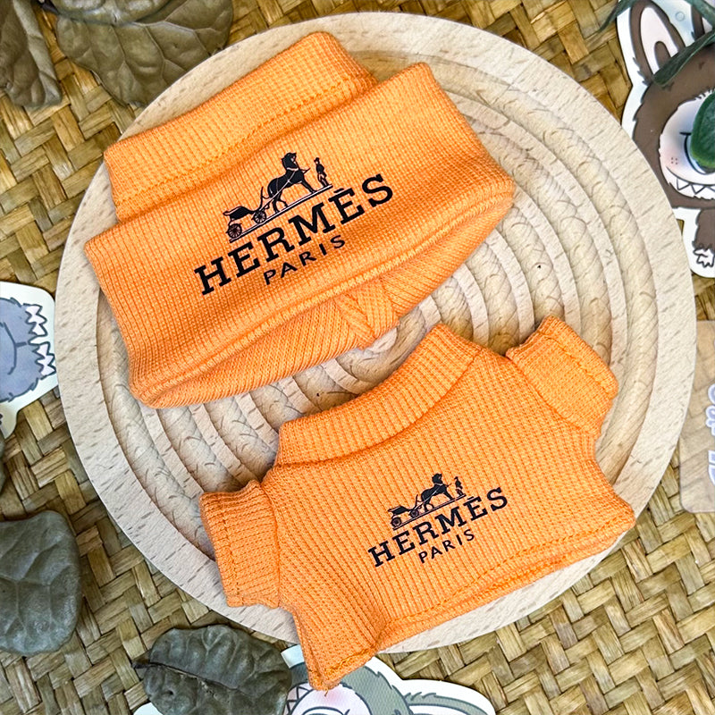 Labubu Outfit – “Hermès Cozy Knit Set” in Noir, Orange, or Rose (Fits 17cm Labubu Macron / Have a Seat / Big into Energy)