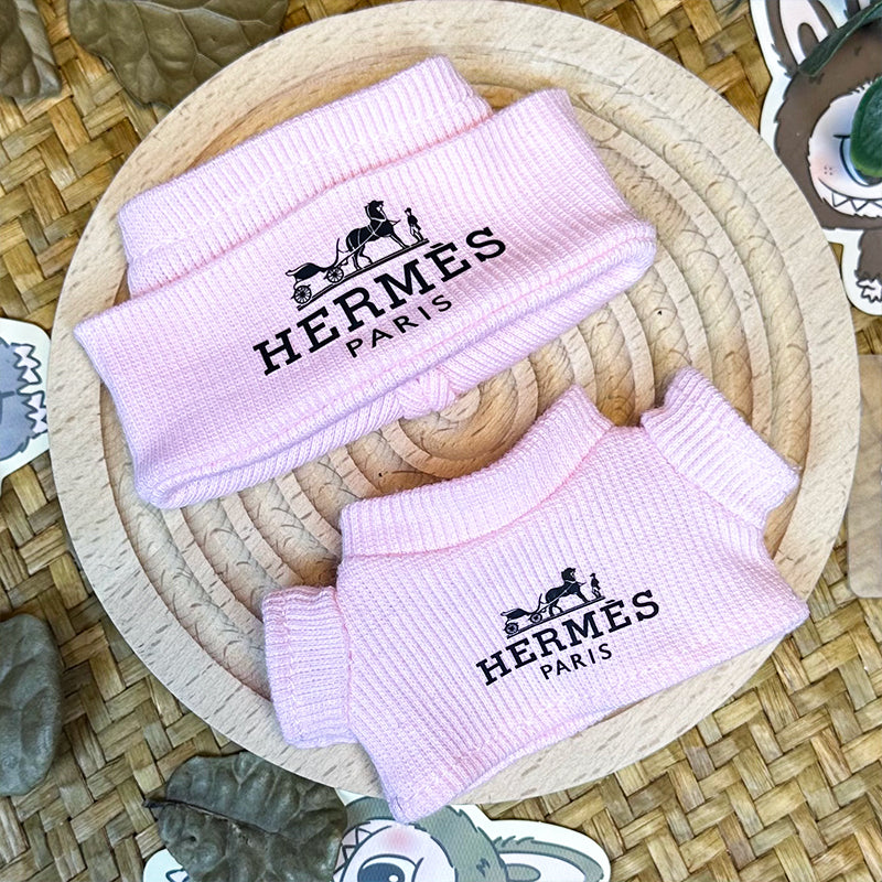 Labubu Outfit – “Hermès Cozy Knit Set” in Noir, Orange, or Rose (Fits 17cm Labubu Macron / Have a Seat / Big into Energy)