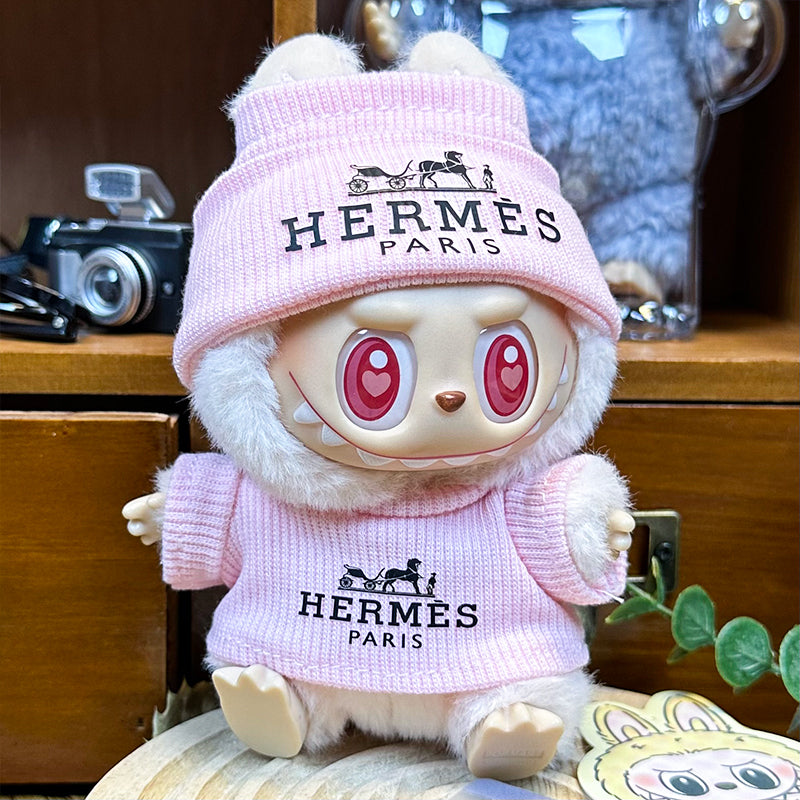 Labubu Outfit – “Hermès Cozy Knit Set” in Noir, Orange, or Rose (Fits 17cm Labubu Macron / Have a Seat / Big into Energy)