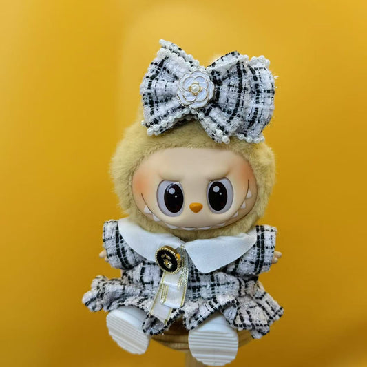 Labubu Outfit – Chanel-Inspired Black & Monochrome Tweed Couture Set (Fits 17cm Labubu Macron / Have a Seat / Big into Energy)
