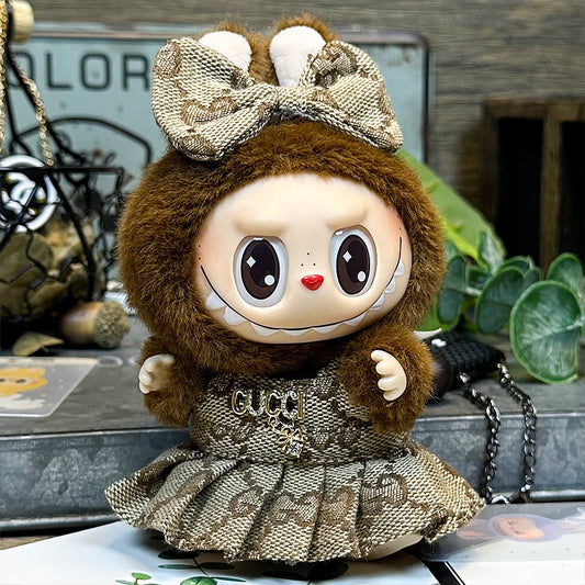 Labubu Outfit – “Gucci GG Bloom Dress Set: Cocoa Luxe Edition” (Fits 17cm Labubu Macaron / Have a Seat / Big into Energy)