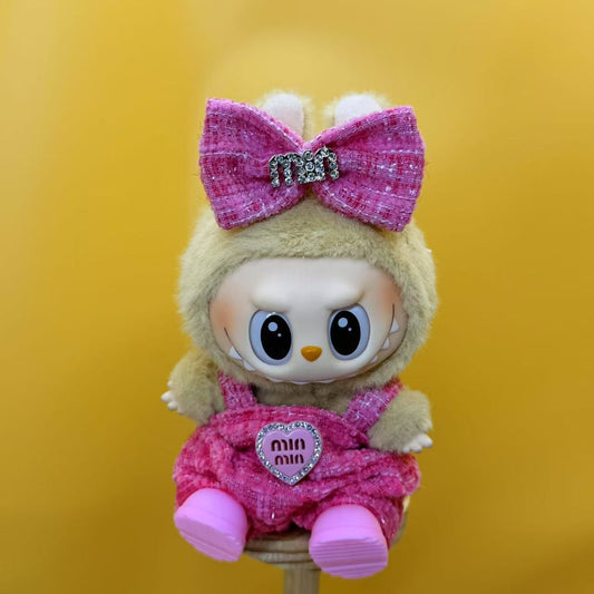 Labubu Outfit – “Mini Miu Moments: The Sugar Tweed Set” (White, Black, or Pink | Fits 17cm Labubu Macron / Have a Seat / Big into Energy)
