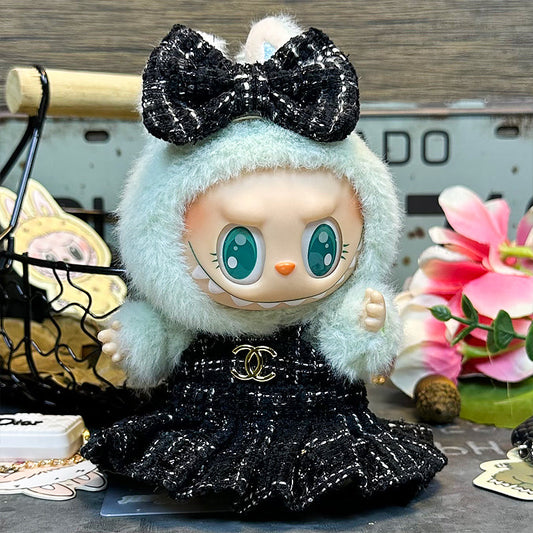 Labubu Outfit – “Chanel Noir Tweed Set” (Fits 17cm Labubu Macaron / Have a Seat / Big into Energy)