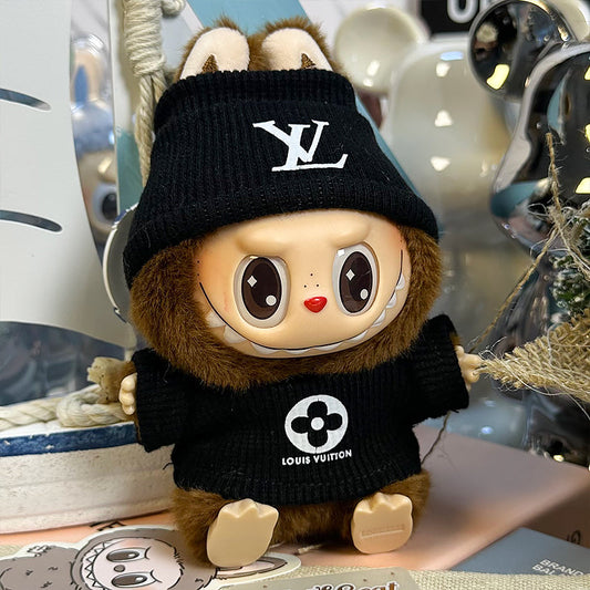 Labubu Outfit – “LV Noir Monogram Knit Set” (Fits 17cm Labubu Macron / Have a Seat / Big into Energy)