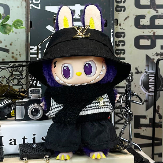 Labubu Outfit – “Golden LV Bucket Hat Set” (Fits 17cm Labubu Macaron / Have a Seat / Big into Energy)
