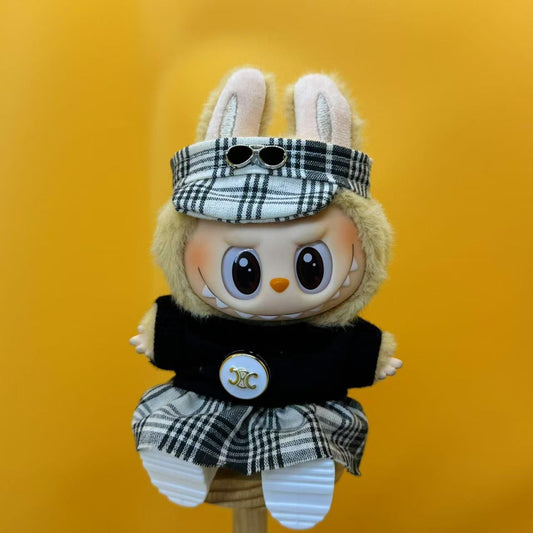 Labubu Outfit – “CELINE Triomphe Tartan Set” (Fits 17cm Labubu Macron / Have a Seat / Big into Energy)