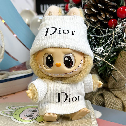 Labubu Outfit – “Dior Blanc Monogram Knit Set” (Fits 17cm Labubu Macron / Have a Seat / Big into Energy)