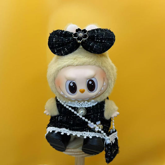 Labubu Outfit – Chanel-Inspired Tweed Couture Set (White, Black, or Pink Edition | Fits 17cm Labubu Macron / Have a Seat / Big into Energy)